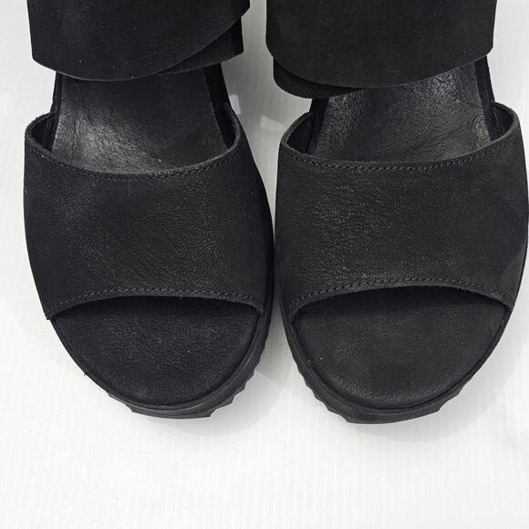 NEW Eileen Fisher Lio Wedge Womens 8.5 Black Leather Platform Sandal Chunky - Picture 5 of 14